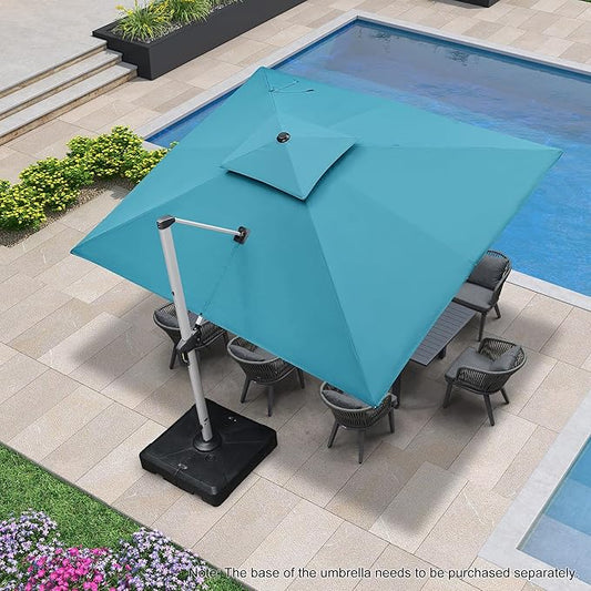 PURPLE LEAF 10' X 12' Patio Umbrella Outdoor Rectangle Umbrella Large Cantilever Umbrella Windproof Offset Heavy Duty Sun for Garden Deck Pool Patio, Turquoise Blue