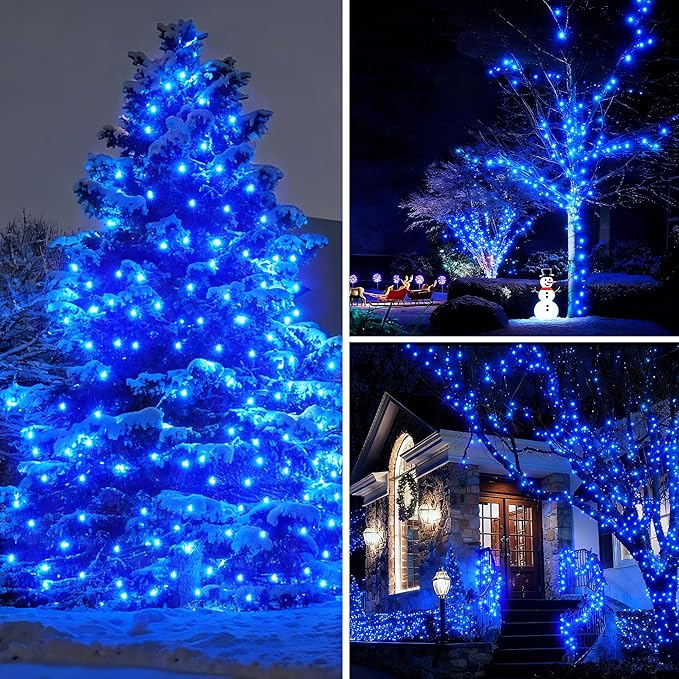 BlcTec Christmas Lights Indoor Outdoor, 300 LED 108FT Christmas String Lights with UL Certified, 8 Lighting Modes, End to End Connectable, Timer, Waterproof & Memory for Xmas Decorations, Blue