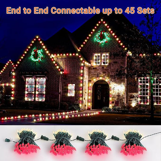 Brizled Red & Warm White Christmas Lights, 33ft 100 LED Faceted C5 Christmas String Lights, 120V UL Certified Xmas Tree Light Connectable White Xmas Light Indoor Outdoor for Home Tree Holiday Patio