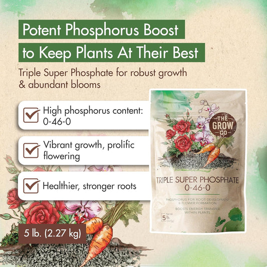 Triple Super Phosphate 0-46-0 Fertilizer, high Phosphorus Fertilizer Stronger Roots & Flower Formation, Ideal Super Phosphate for Plants - Flowers, Fruits, Vegetables & Turf, 5 lb