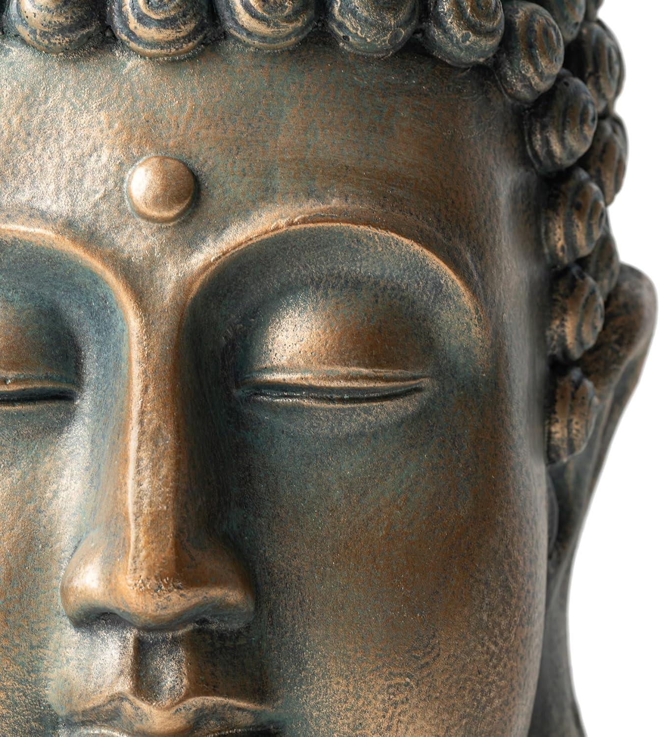 Glitzhome MGO Faux Bronze Buddha Head Garden Statue Indoor and Outdoor Sculpture Decoration, 16" H