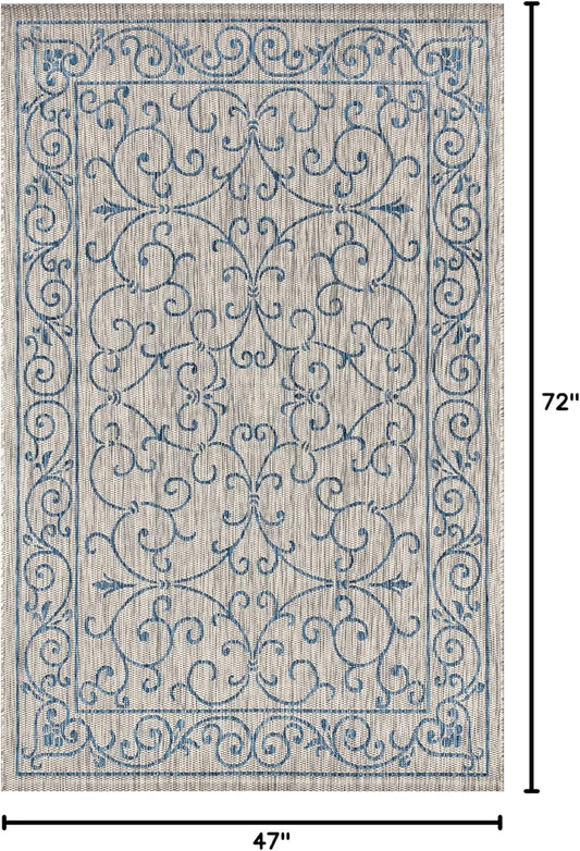JONATHAN Y SMB106C-4 Charleston Vintage Filigree Textured Weave Indoor/Outdoor Gray/Navy 4 ft. x 6 ft. Area Rug, Classic,Easy-Cleaning,HighTraffic,LivingRoom,Backyard, Non Shedding