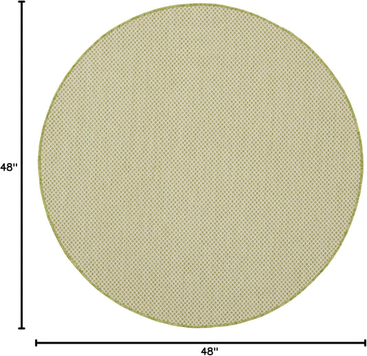 Nourison Home Courtyard Indoor/Outdoor Ivory Green 4' x Round Area Rug, Easy Cleaning, Non Shedding, Bed Room, Living Room, Dining Room, Backyard, Deck, Patio (4 Round)