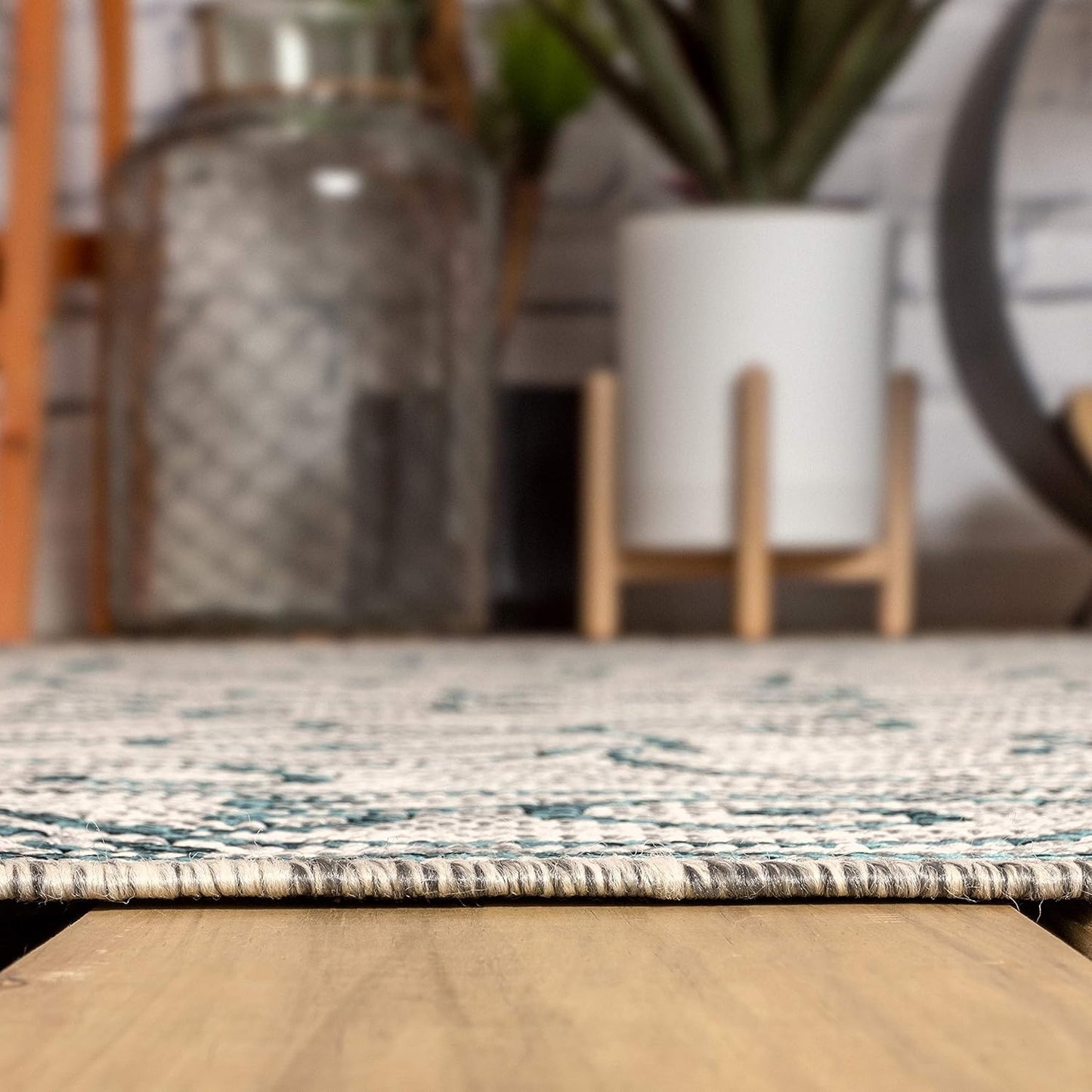 JONATHAN Y SMB106E-14 Charleston Vintage Filigree Textured Weave Gray/Teal 10 ft. x 14 ft. Indoor/Outdoor Area Rug, Pet Friendly, Non-Shedding, Stain Resistant, Easy-Cleaning for Backyard, Patio