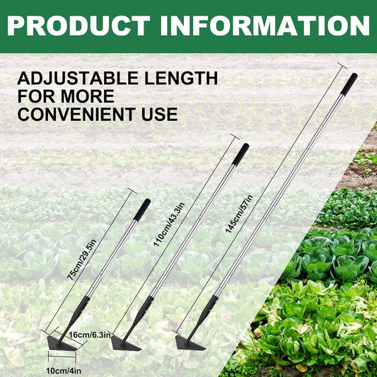 Triangle Garden Hoe, Carbon Steel Weed Remover Edger Lawn Tool with 57.5 Inches Stainless Steel Long Handle, Weed Puller Long Handle Hoe for Digging Weeding Hoeing Loosing Soil