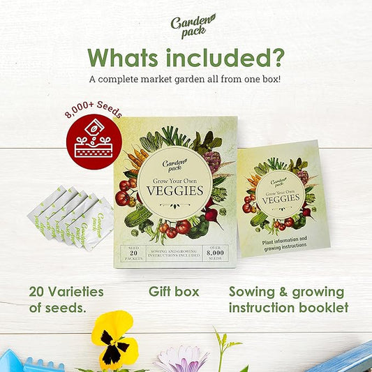 Garden Pack 20 Vegetable Seeds Varieties – High Yield Garden Seeds for Planting Vegetables – Over 8,000 Premium, Non-GMO Heirloom Seed for Outdoor & Indoor Garden