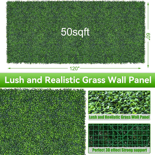 Artificial Boxwood Roll,60x120 in(50 sqft) UV-Anti Faux Ivy Grass Wall Backdrop for Balcony Privacy, Fake Grennery Wall Decor for Garden, Patio, Backyard