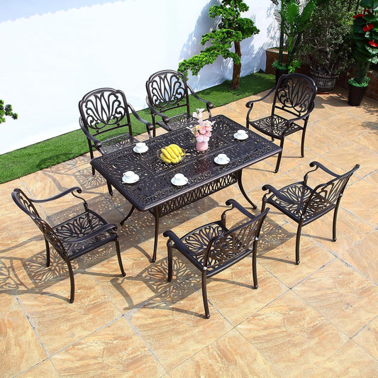 Outdoor Table Cast Aluminum Square Patio Table with Umbrella Hole All Weather Outdoor Dining Tables for Lawn Garden Backyard (150 * 90cm YLSB Long Tables)