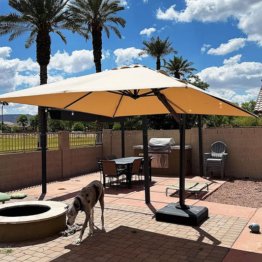 PURPLE LEAF 10 FT Cantilever Umbrella with Base Square Large Aluminum Outdoor Offset Patio Umbrella with 360° Rotation for Pool Garden Deck Backyard Beige