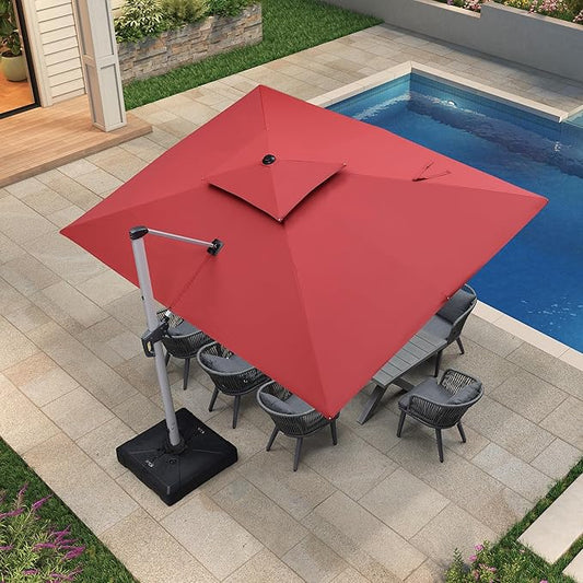 PURPLE LEAF Rectangle Patio Umbrella 9' X 12' Large Cantilever Umbrella, Terra