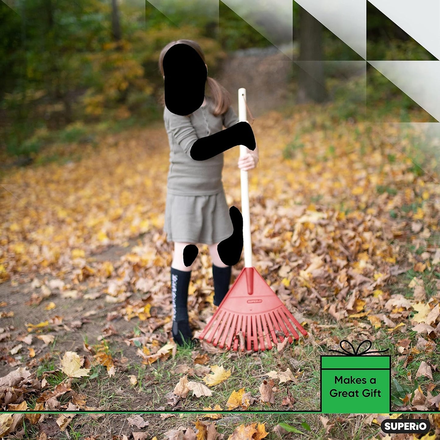 Superio Kids Rake with Hardwood Handle, Durable Plastic Head to Sweep Leaves in Lawn and Tidying Up The Garden, 34"