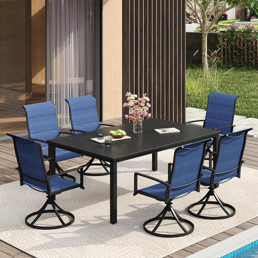 VICLLAX 63" Rectangle Patio Dining Table for 6, Outdoor Furniture Table with Umbrella Hole, All Weather 6 Person Metal Patio Table, Black Tabletop