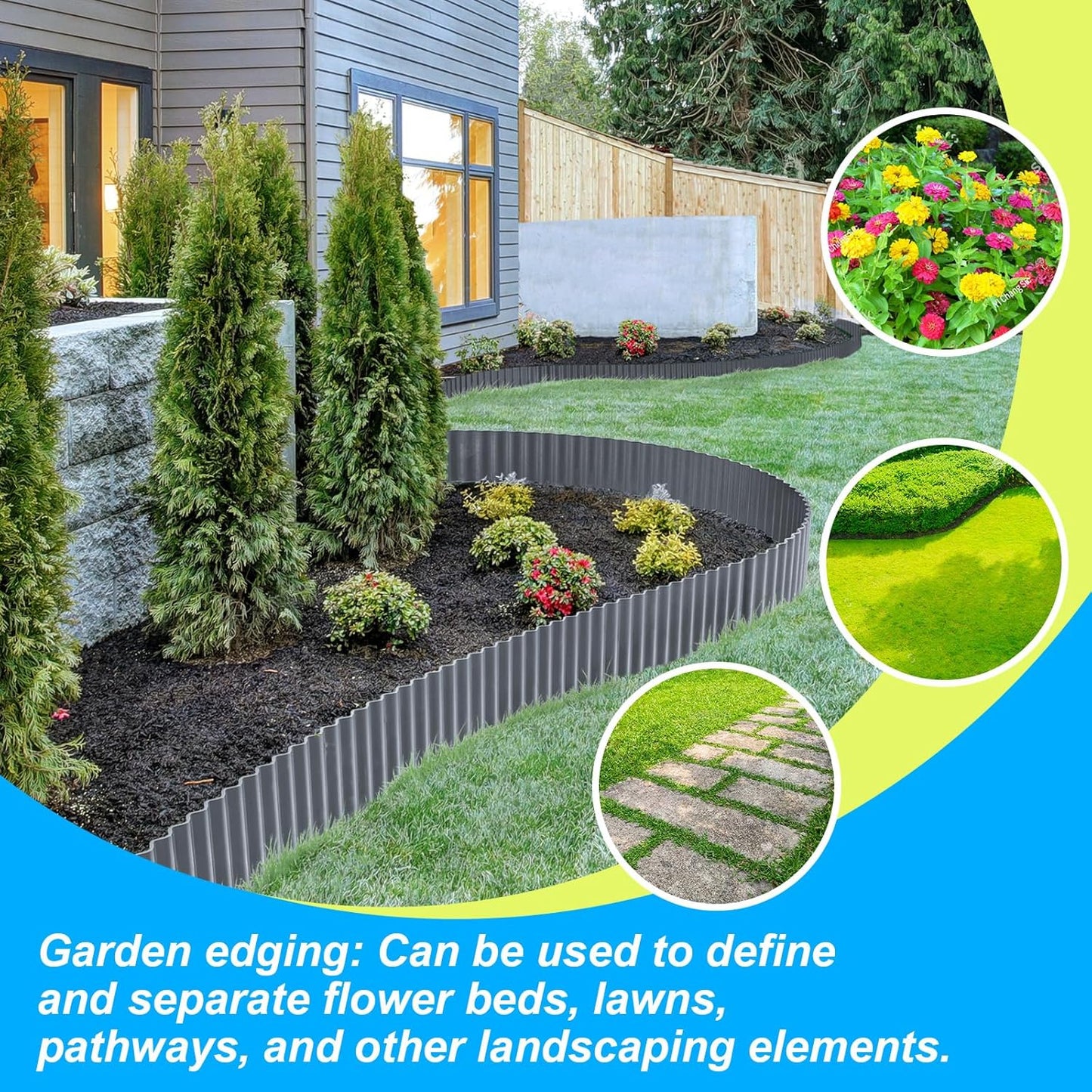 LAVEVE Corrugated Metal Garden Edging 10" x 20Ft, Landscape Edging Border for Lawn, Flower Bed, Garden Fence, Paver Edging (Dark Gray)