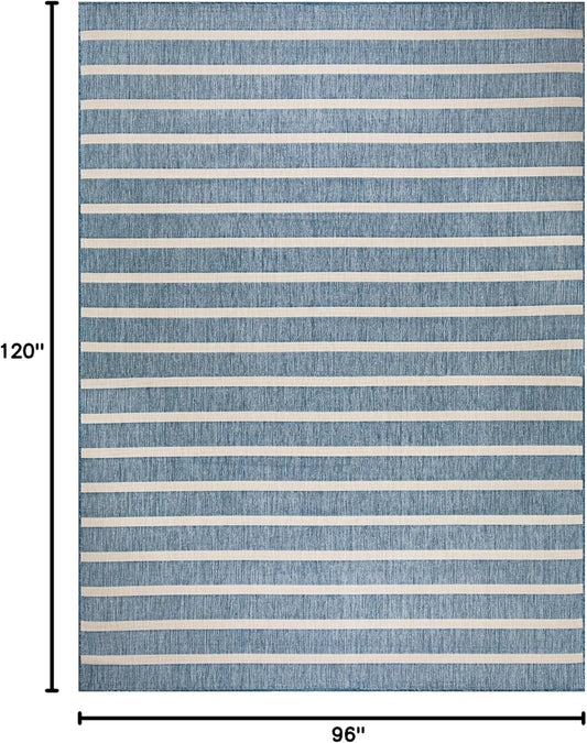 Nourison Home Positano Indoor/Outdoor Navy Ivory 8' x 10' Area Rug, Easy Cleaning, Non Shedding, Bed Room, Living Room, Dining Room, Backyard, Deck, Patio (8x10)