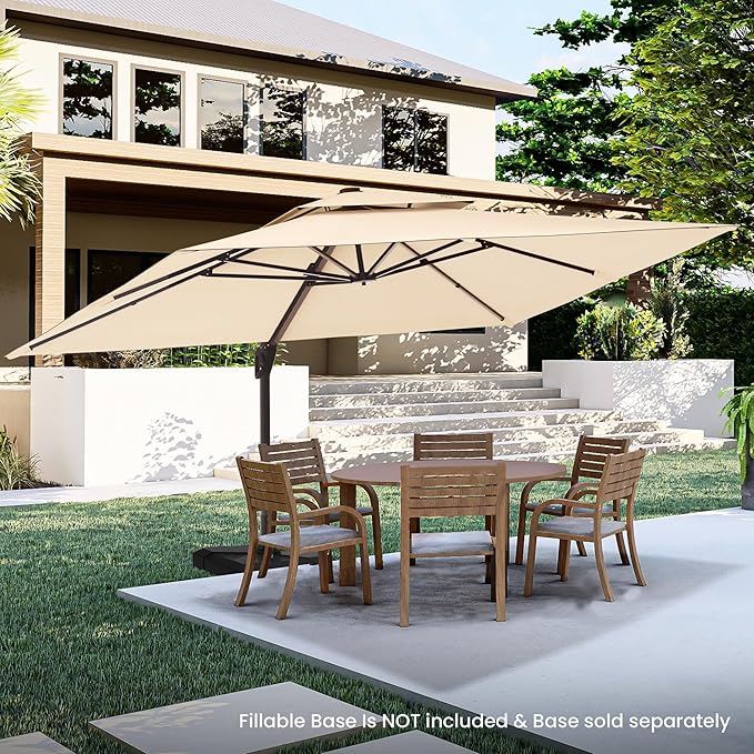 9' X 12' Cantilever Patio Umbrella Outdoor Heavy Duty Double Top Windproof Rectangle Offset Umbrellas with 360-degree Rotation for Pool Deck Backyard, Beige