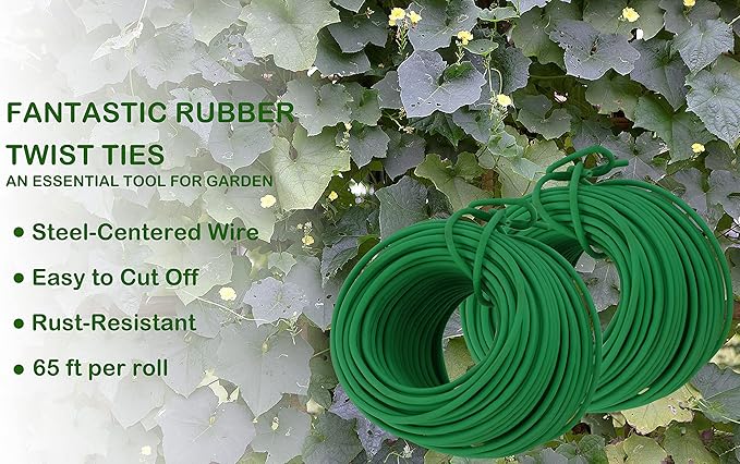 Gardzen 65ft Soft Garden Wire, Reusable Plant Ties, Rubber Coated Training Wire for Supporting Indoor Outdoor Plants and Home Organizing