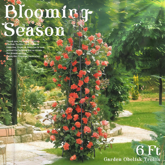 6FT Obelisk Trellis for Climbing Plants Outdoor, 16mm Rust-Proof Extra Thickened Plastic-Coated Metal Pipes, Indoor Climbing Support for Potted Plants, Vines, Flowers Stands,Black