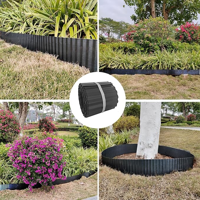 Metal Landscape Edging Border,6 inch × 40 feet Corrugated Garden Edging for Flower Bed,Lawn (Black, 6 Inch × 40FT)