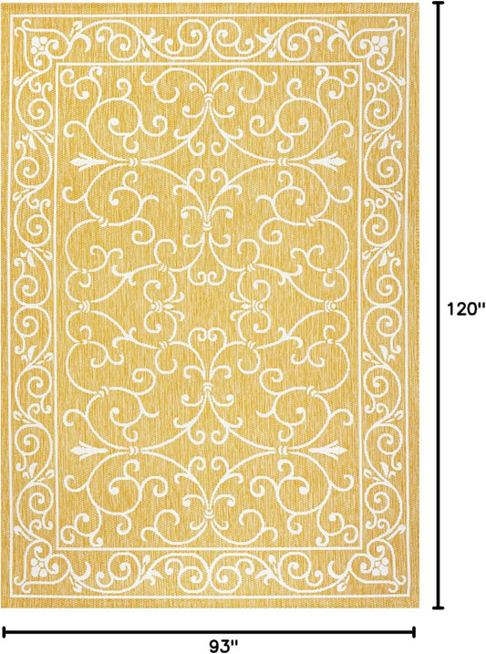 JONATHAN Y SMB106L-8 Charleston Vintage Filigree Textured Weave Indoor Outdoor Area Rug, Classic Traditional Easy-Cleaning,Bedroom,Kitchen,Backyard,Patio,Non Shedding, 8 X 10, Yellow/Cream