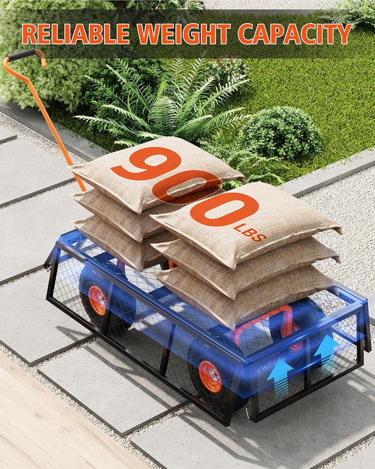 Heavy Duty Steel Garden Cart, 900 LBS Capacity 3 in 1 Pullable Garden Wagon with 10" Wheels, for Gardening Soil, Tools, and Plant Transport