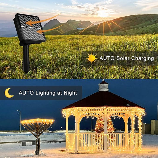 2Pack-300LED Solar String Lights, 112Ft Solar String Lights Outdoor with 8 Modes ,Solar Christmas Lights Outdoor Waterproof for Yard, Fence,Balcony, Party,Christmas Tree Decorations (Warm White)
