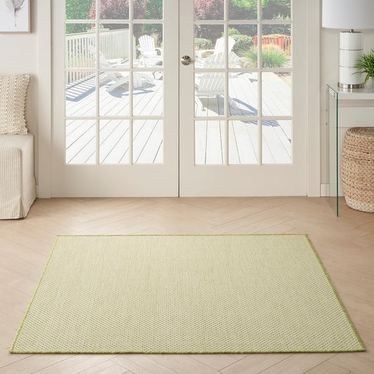 Nourison Home Courtyard Indoor/Outdoor Ivory Green 5' x Square Area Rug, Easy Cleaning, Non Shedding, Bed Room, Living Room, Dining Room, Backyard, Deck, Patio (5 Square)