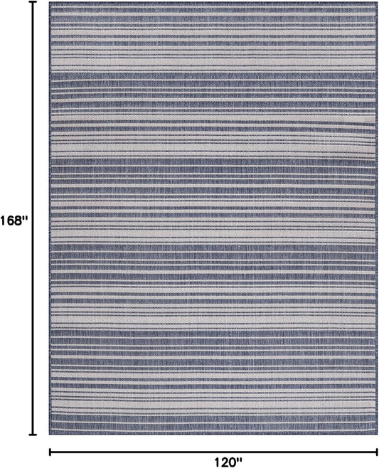 Stripe Outdoor Rug 10x14 Washable Outside Carpet for Indoor Patio Porch Waterproof Easy Cleaning Non Shedding Area Rugs Blue 10 x 14