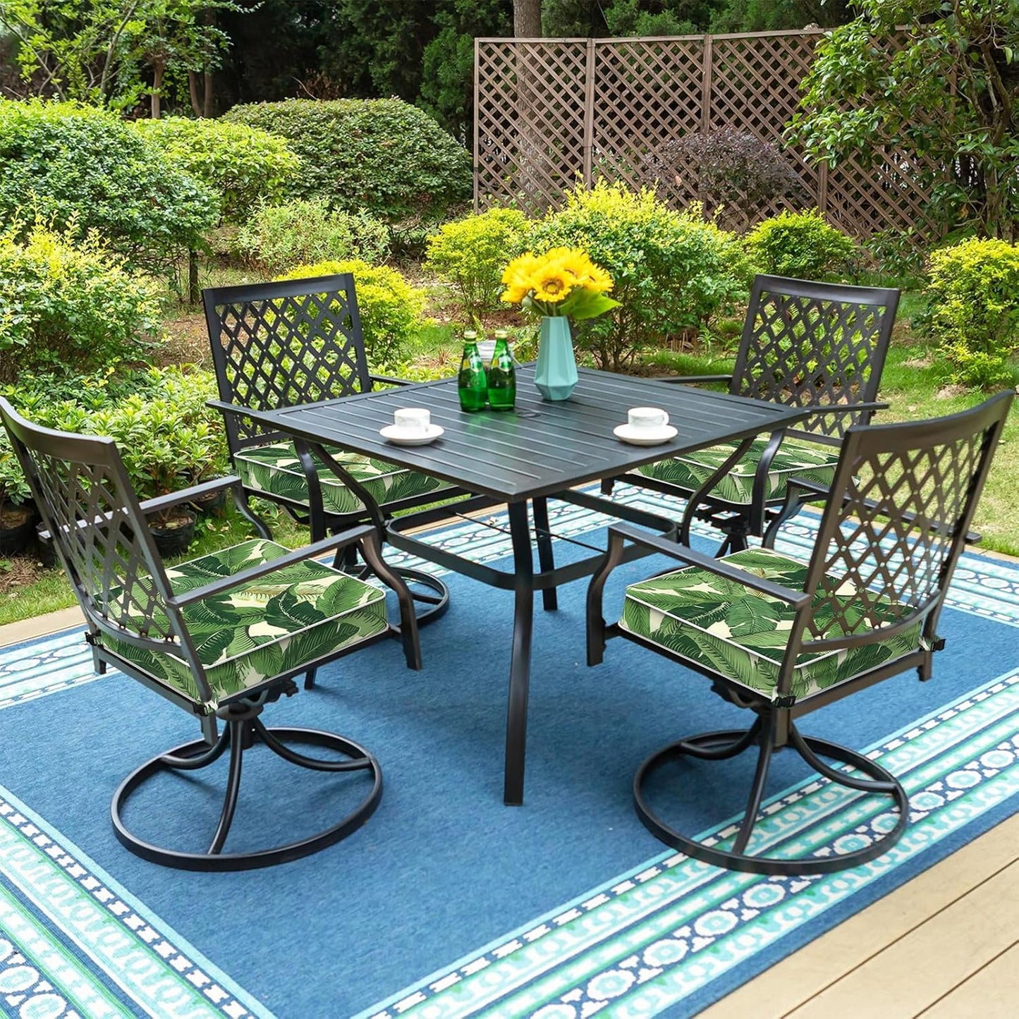 LVTXIII Patio Chair Cushions 19"x19"x3", Water-Repellent Outdoor Seat Cushions for Patio Furniture, Square Chair Pads with Ties for Home Garden Decoration, Set of 2, Swaying Palms Green