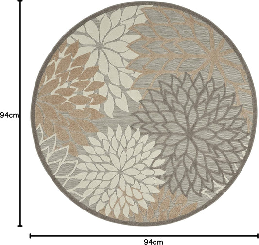 Nourison Aloha Indoor/Outdoor Area Rug 7’10”, Natural, Round Tropical Botanical Easy -Cleaning Non Shedding Bed Room Living Room Dining Room Deck Backyard Patio