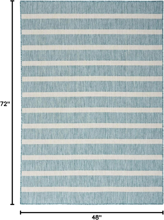Nourison Home Positano Indoor/Outdoor Aqua Ivory 4' x 6' Area -Rug, Easy -Cleaning, Non Shedding, Bed Room, Living Room, Dining Room, Deck, Backyard, Patio (4x6)