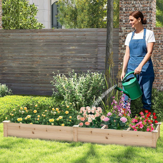 HAPPYGRILL Raised Garden Bed, Wooden Planter Raised Bed w/2 Garden Boxes, 7 Compartments, DIY Painting Available, Elevated Planter Box for Patio Garden Backyard Lawn Gardening, 90” x 25” x 10”