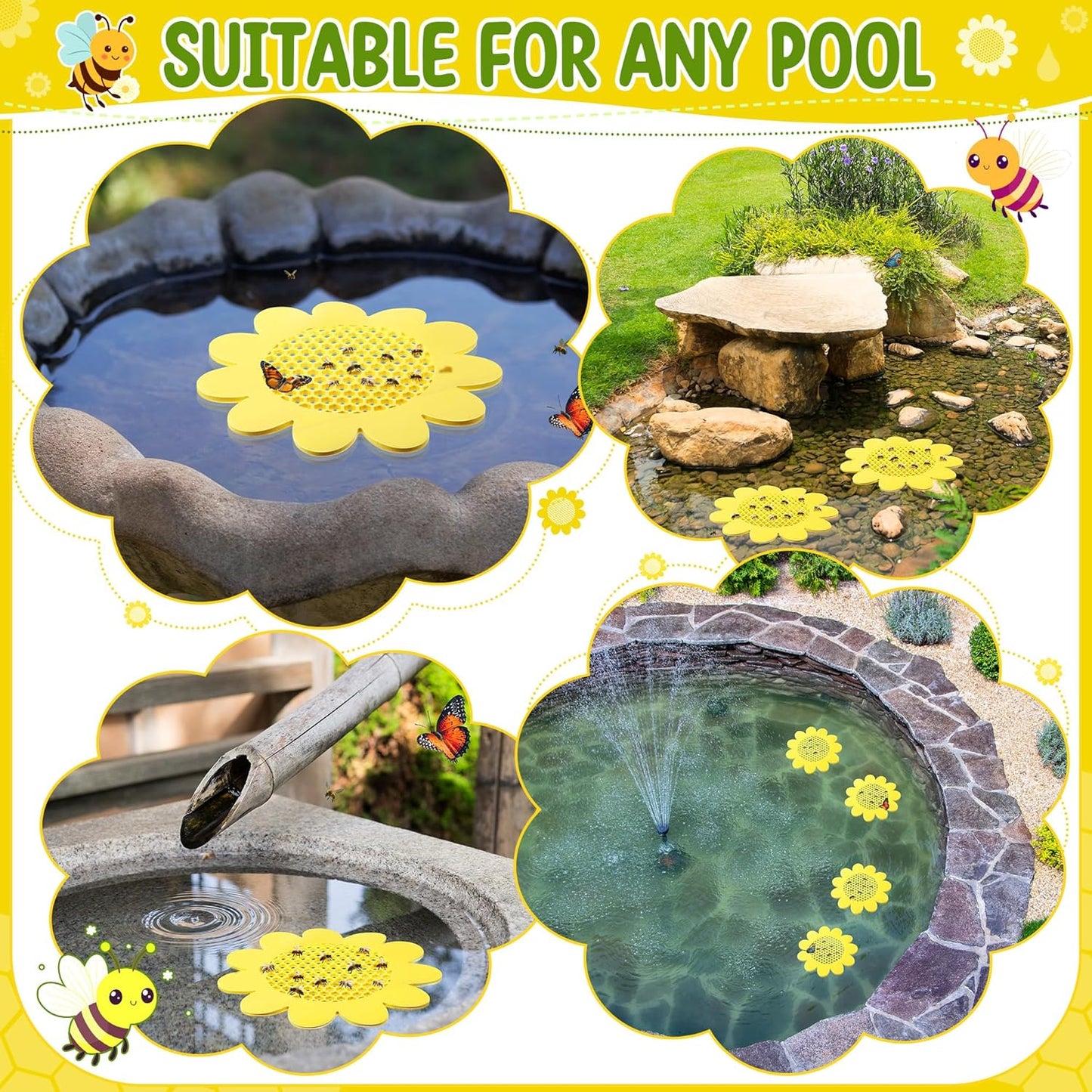 Enhon 4 Pack Bee Watering Station, 8.5 inch Sunflower Floating Bee Island, Butterfly Feeder, Pontoon Watering Station for Butterfly Insect Feeding, Bath and Outdoors Garden Decor