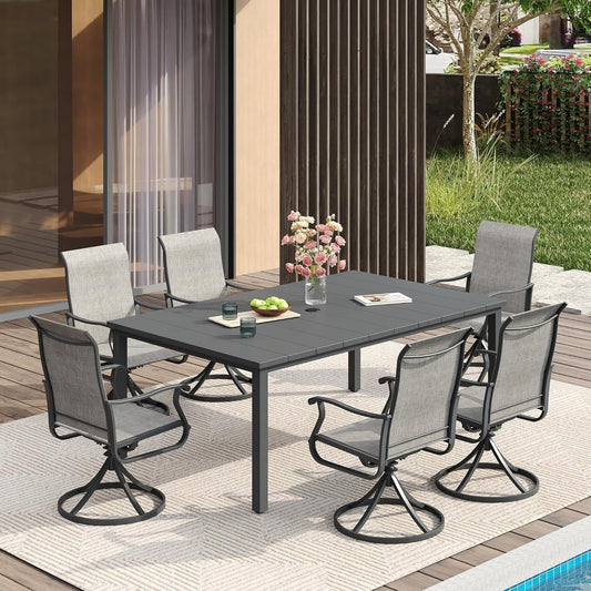 VICLLAX 63" Rectangle Patio Dining Table for 6, Outdoor Dining Table with Umbrella Hole, All Weather 6 Person Metal Patio Table for Lawn Garden, Grey Tabletop