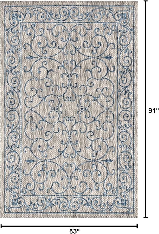 JONATHAN Y SMB106C-5 Charleston Vintage Filigree Textured Weave Indoor/Outdoor Gray/Navy 5 ft. x 8 ft. Area Rug, Classic,Easy Cleaning,HighTraffic,LivingRoom,Backyard, Non Shedding