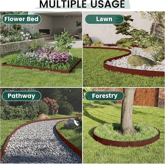 5 Pack Metal Landscape Edging, 42”L x 7”H Brown Bendable Steel Lawn Garden Edging Border, No Dig Edging for Landscaping Yard Pathway (16.5 Ft Total)
