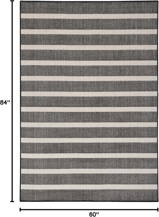 Nourison Home Positano Indoor/Outdoor Black Ivory 5' x 7' Area Rug, Easy Cleaning, Non Shedding, Bed Room, Living Room, Dining Room, Deck, Backyard, Patio (5x7)