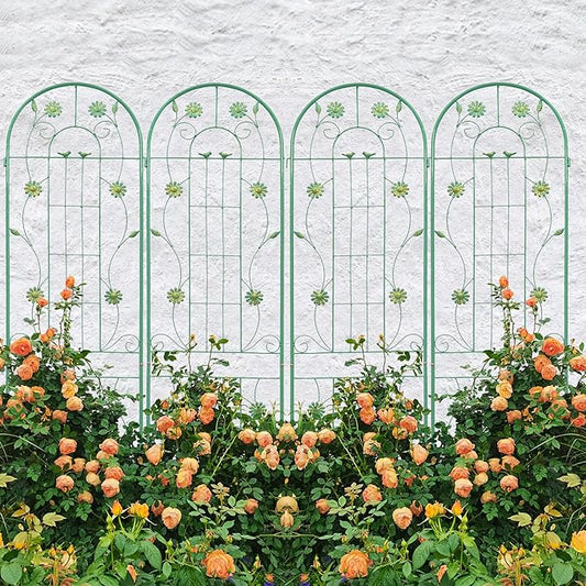 4 Pack Metal Garden Trellis 71" H Garden Fence Rustproof Trellis for Climbing Plants Support Roses Flower Outdoor Lawn, Blue Green