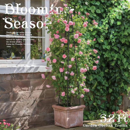 5.2FT Obelisk Trellis for Climbing Plants Outdoor, 16mm Rust-Proof Extra Thickened Plastic-Coated Metal Pipes, Indoor Climbing Support for Potted Plants, Vines, Flowers Stands,Black