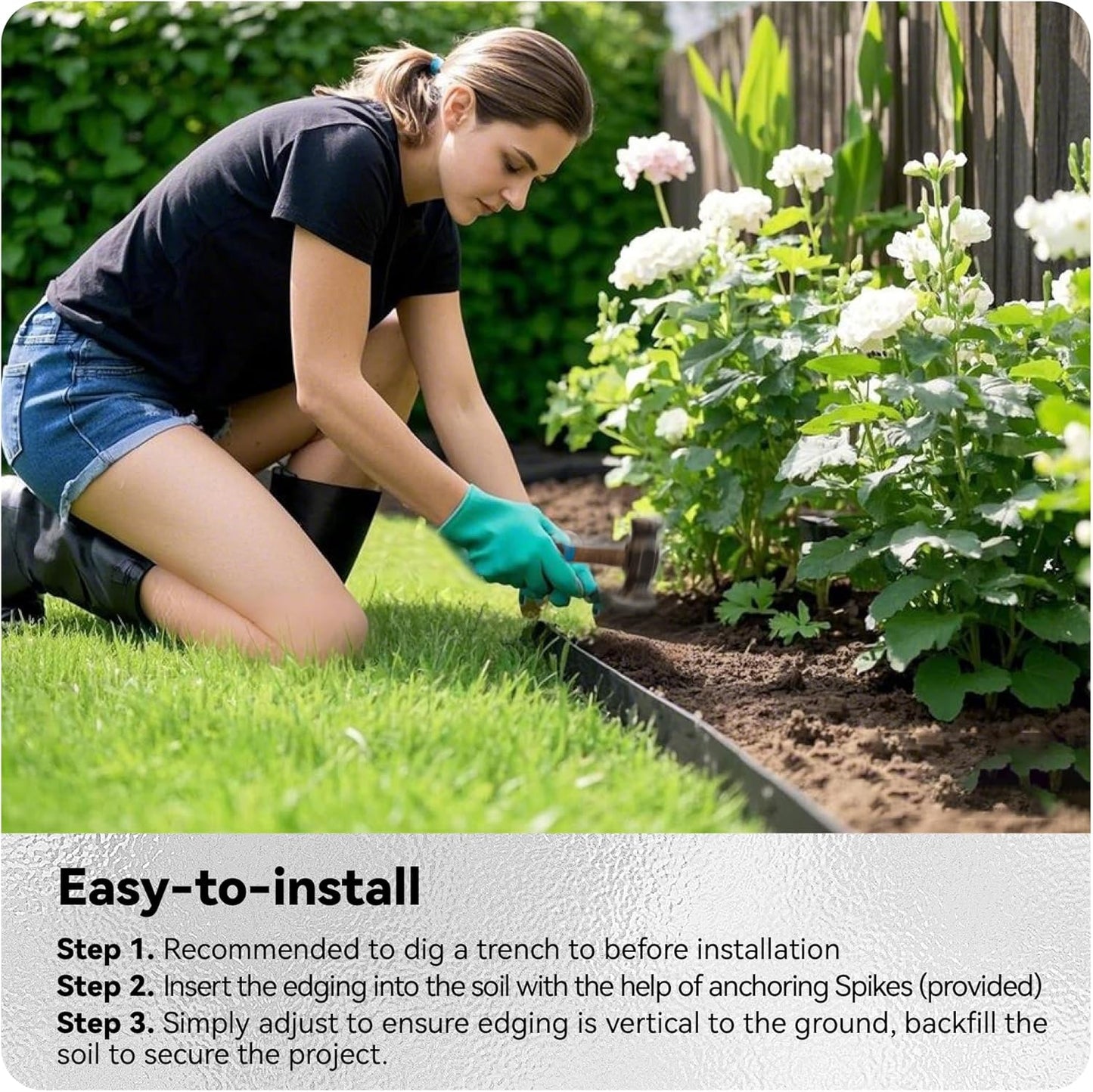 Worth Galvanized Steel Landscape Edging 4.5" x50' Metal Garden Edging Roll Flexible Bender Border with 16Pcs Stakes for Lawn, Flower Bed Edges, Black