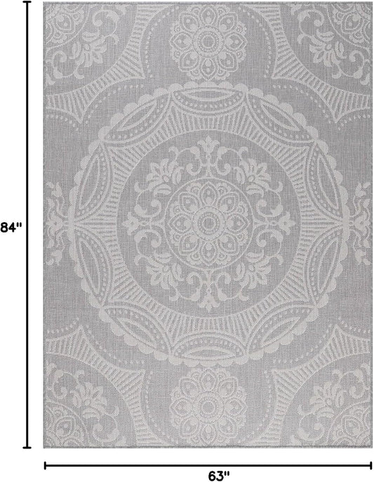 Medallion Outdoor Rug 5x7 Washable Outside Carpet for Indoor Patio Porch Waterproof Easy Cleaning Non Shedding Area Rugs Gray 5 x 7