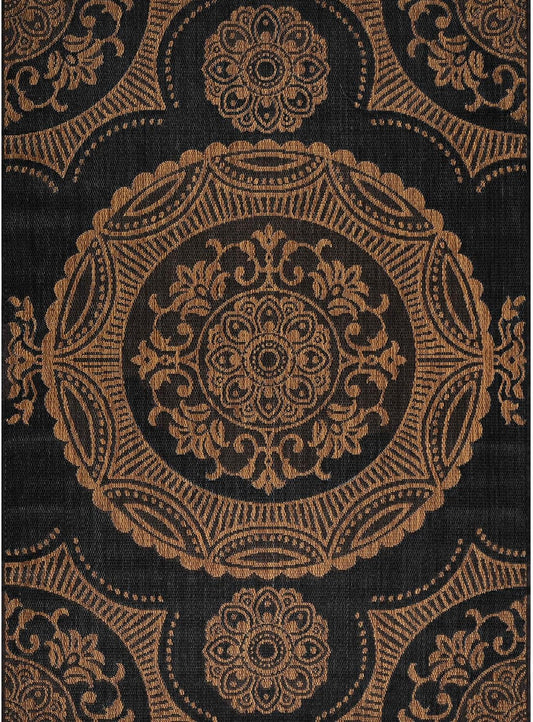 Medallion Outdoor Rug 9x12 Washable Outside Carpet for Indoor Patio Porch Waterproof Easy Cleaning Non Shedding Area Rugs Nut Brown 9 x 12