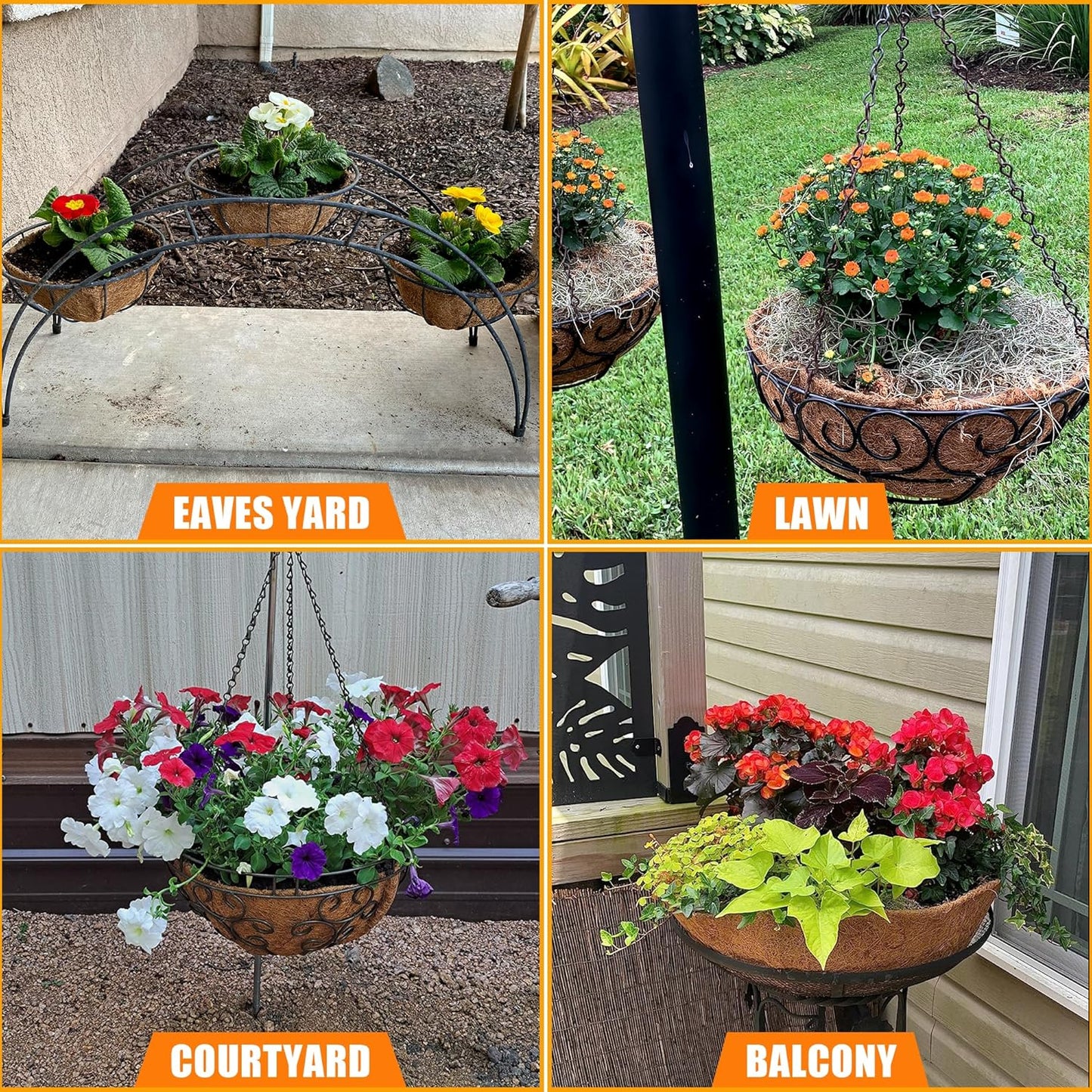 Coco Liners for Planters 16 Inch, 4 Pack Round Hanging Basket Liners, Coconut Fiber Liners for Planters Flowers Garden