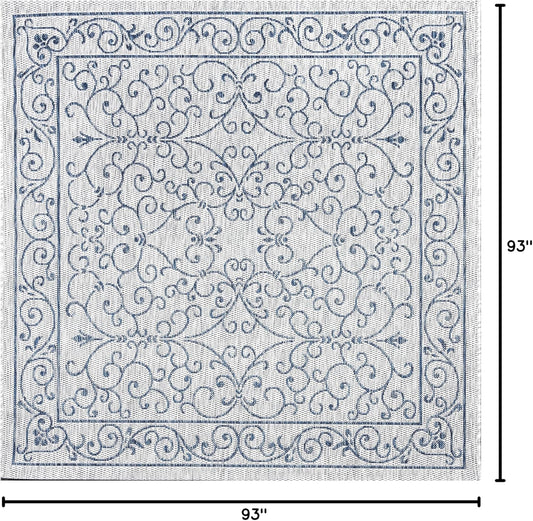 JONATHAN Y SMB106C-8SQ Charleston Vintage Filigree Textured Weave Gray/Navy 8' Square Indoor/Outdoor Area Rug, Pet Friendly, Non-Shedding, Stain Resistant, Easy-Cleaning for Backyard, Patio, Porch
