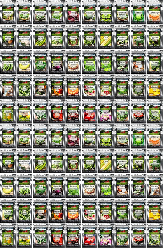 100 Seed Packets, 50 Varieties: Ultimate Seed Vault for Home Food Security & Abundant Gardens by B&KM Farms