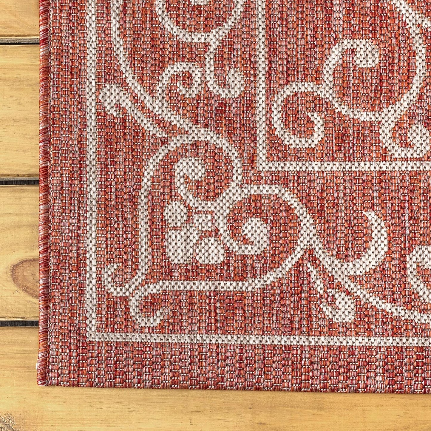 JONATHAN Y SMB106B-6SQ Charleston Vintage Filigree Textured Weave Red/Beige 6' Square Indoor/Outdoor Area Rug, Pet Friendly, Non-Shedding, Stain Resistant, Easy-Cleaning for Backyard, Patio, Porch