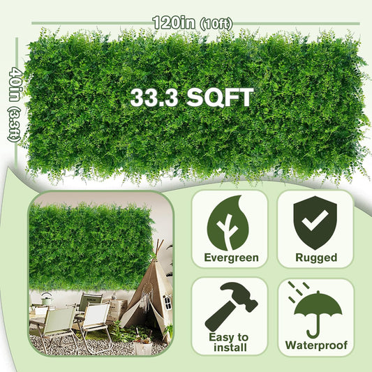Greenery Faux Grass Wall Backdrop 40"x120"(33.5 SQFT) UV-Anti Artificial Green Boxwood Panel for Patio Balcony Privacy & Ivy Fence Covering Privacy, Garden, Backyard Wall Backdrop Decor