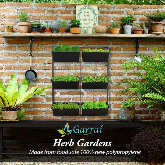 Vertical Garden Wall Planter. Ideal Indoor or Outdoor Container Gardening. Includes 6 Removable Pots and Wall Mounted Metal Frame. Self Draining Garden for Vegetables, Flowers or Herbs.