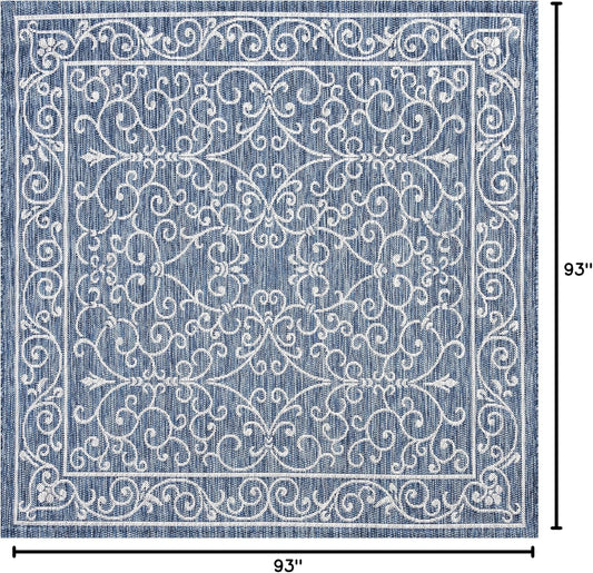 JONATHAN Y SMB106D-8SQ Charleston Vintage Filigree Textured Weave Navy/Gray 8' Square Indoor/Outdoor Area Rug, Pet Friendly, Non-Shedding, Stain Resistant, Easy-Cleaning for Backyard, Patio, Porch