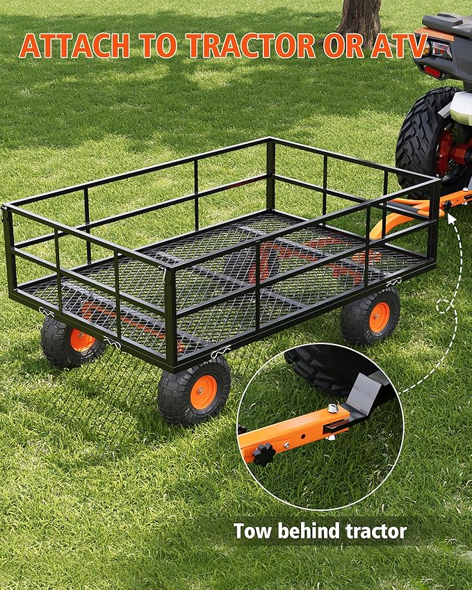 1200LB Capacity Garden Cart, 3-in-1 Heavy Duty Utility Wagon with 13" All-Terrain Tires, Removable Mesh Sides & 180° Swivel Handle - Outdoor Yard Cart for Gardening, Farming, Patio Use