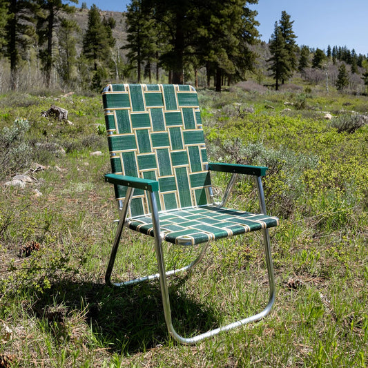 Lawn Chair USA Folding Aluminum Outdoor Patio Lawn Chair | Heavy-Duty Webbed Chairs for Camping, Sports, Beach, Yard & Tailgating | Lightweight Portable | Classic - Charleston Green with Green Arms